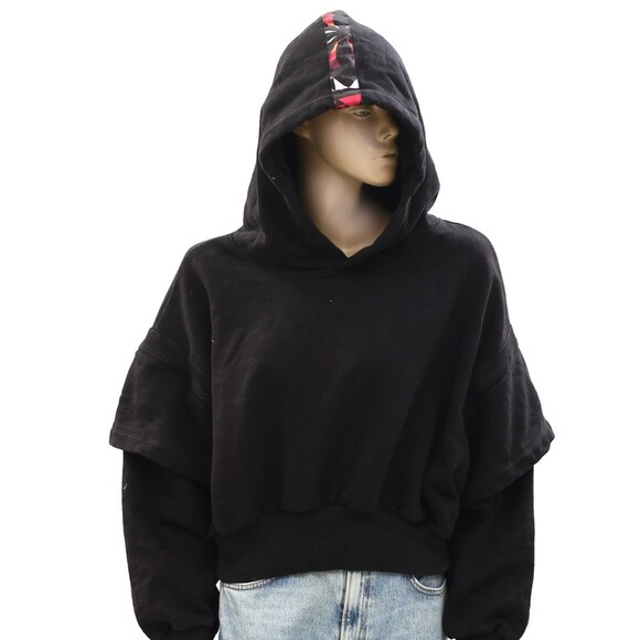 Free People Snow Flow Hoodie sweatshirt Top Printed Stripe Ribbed XS NEW 274837 - Picture 6 of 12